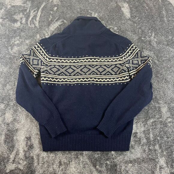 J. Crew 100% Lambswool Collared Cardigan Navy Blue Fair Isle Men's M Fisherman - Picture 8 of 10